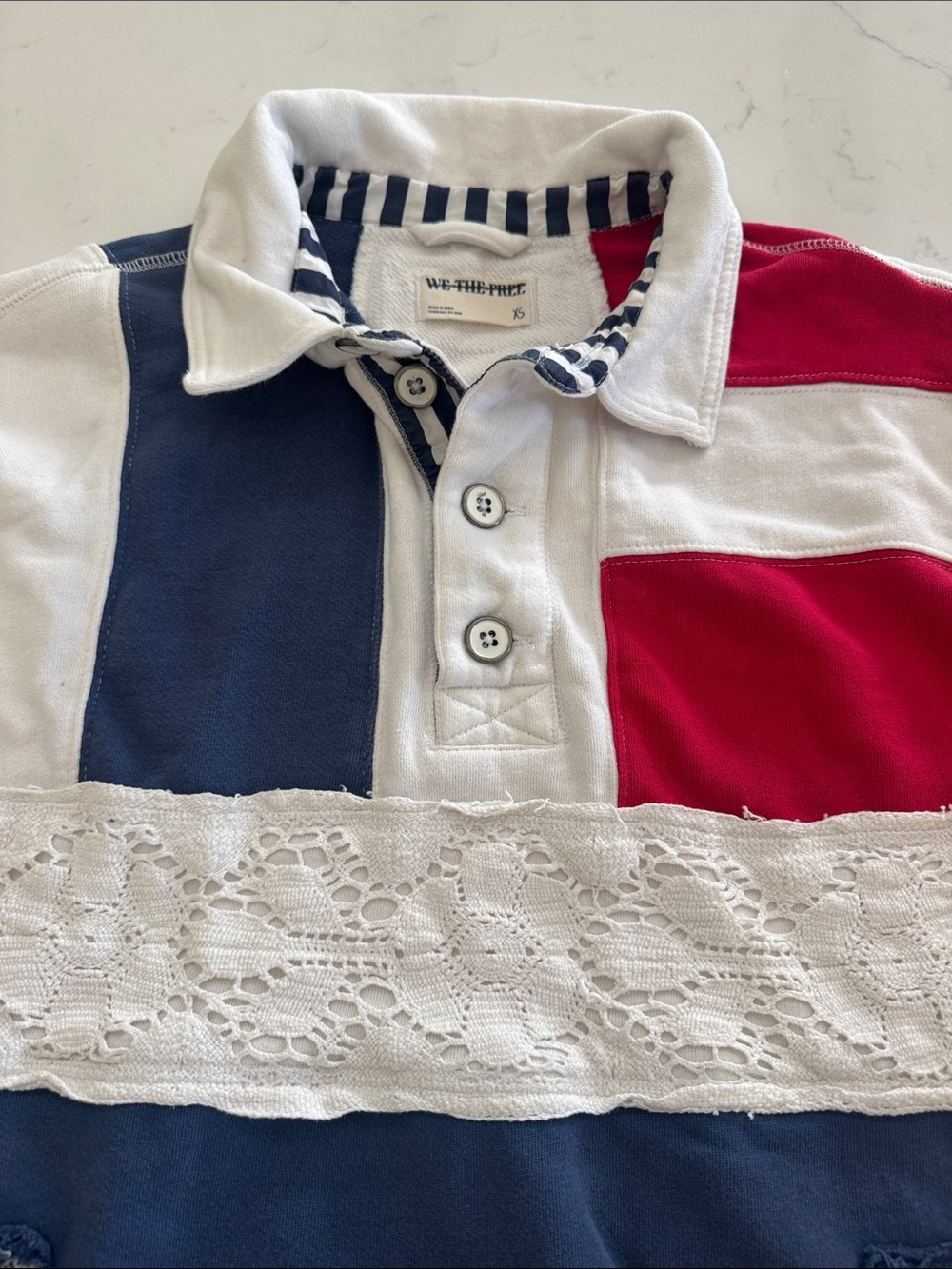 We The Free Navy White Red Striped Oversized Rugby Sweatshirt - Picture 4 of 4
